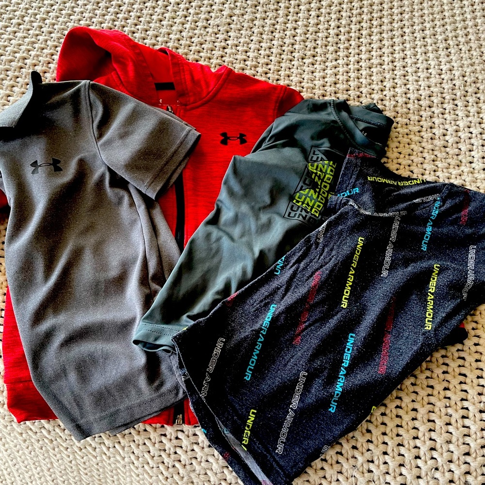 Boys Under Armour Bundle sizes S and XS. Tee, Polo, long sleeve & zip up hoodie
